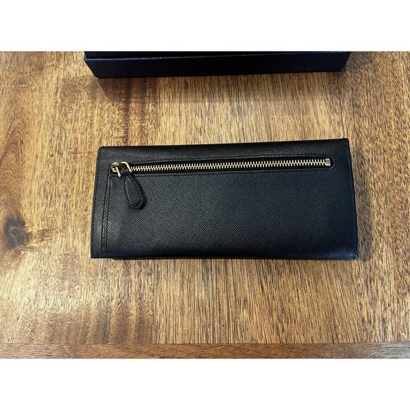 Prada Large Saffiano Leather Wallet 100% Authentic Black Gold Triangle Logo - Picture 8 of 15